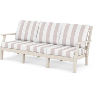 Martha Stewart by POLYWOOD® Chinoiserie Deep Seating Sofa in White/Glacier Spa(Sand / Cabana Stripe Dune Burlap)