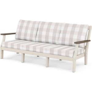 Martha Stewart by POLYWOOD® Chinoiserie Deep Seating Sofa in White/Glacier Spa(Sand / Kona / Buffalo Plaid Dune Burlap)