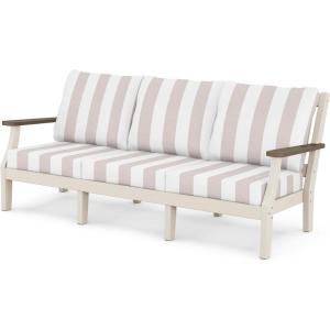 Martha Stewart by POLYWOOD® Chinoiserie Deep Seating Sofa in White/Glacier Spa(Sand / Kona / Cabana Stripe Dune Burlap)
