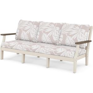 Martha Stewart by POLYWOOD® Chinoiserie Deep Seating Sofa in White/Glacier Spa(Sand / Kona / Leaf Dune Burlap)