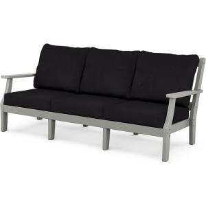 Martha Stewart by POLYWOOD® Chinoiserie Deep Seating Sofa in White/Glacier Spa(Slate Grey / Midnight Linen)