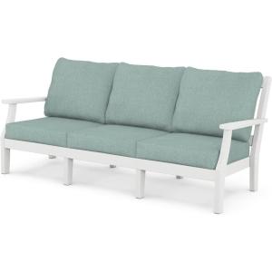 Martha Stewart by POLYWOOD® Chinoiserie Deep Seating Sofa in White/Glacier Spa(White / Glacier Spa)