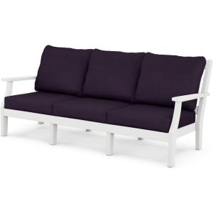 Martha Stewart by POLYWOOD® Chinoiserie Deep Seating Sofa in White/Glacier Spa(White / Navy Linen)