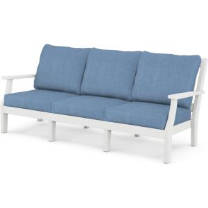 Martha Stewart by POLYWOOD® Chinoiserie Deep Seating Sofa in White/Glacier Spa(White / Sky Blue)