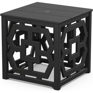 Martha Stewart by POLYWOOD® Chinoiserie Umbrella Stand Accent Table in Black(Black)