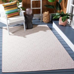 Martha Stewart x SAFAVIEH Outdoor Area Rug Collection – 8′ x 10′, Blue & Beige, Weather Resistant & Washable, Ideal for Patio, Backyard, Mudroom, Deck, Dining Space (MSR4491M)(Pink/Ivory)