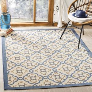 Martha Stewart x SAFAVIEH Outdoor Area Rug Collection – 8′ x 11’2″, Beige & Sweet Pea, Weather Resistant & Washable, Ideal for Patio, Backyard, Mudroom, Deck, Dining Space (MSR4262)(Azurite)