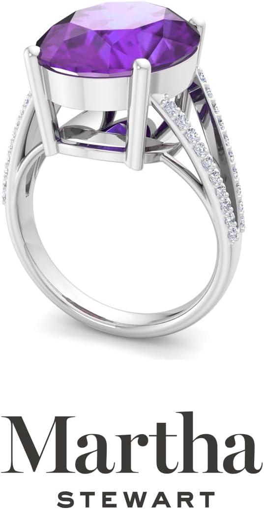 image:imageMartha Stewart 10 14 Carat Oval Shape Gemstone Ring with Lab Grown Diamonds in Sterling Silver ChoAmethyst