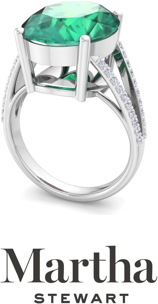 image:imageMartha Stewart 10 14 Carat Oval Shape Gemstone Ring with Lab Grown Diamonds in Sterling Silver ChoEmerald