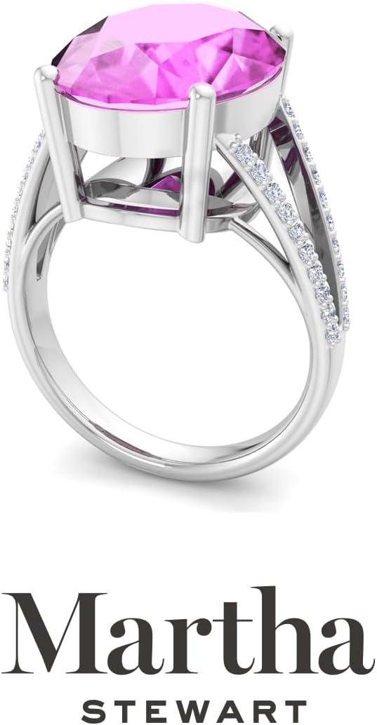 image:imageMartha Stewart 10 14 Carat Oval Shape Gemstone Ring with Lab Grown Diamonds in Sterling Silver ChoPink Sapphire