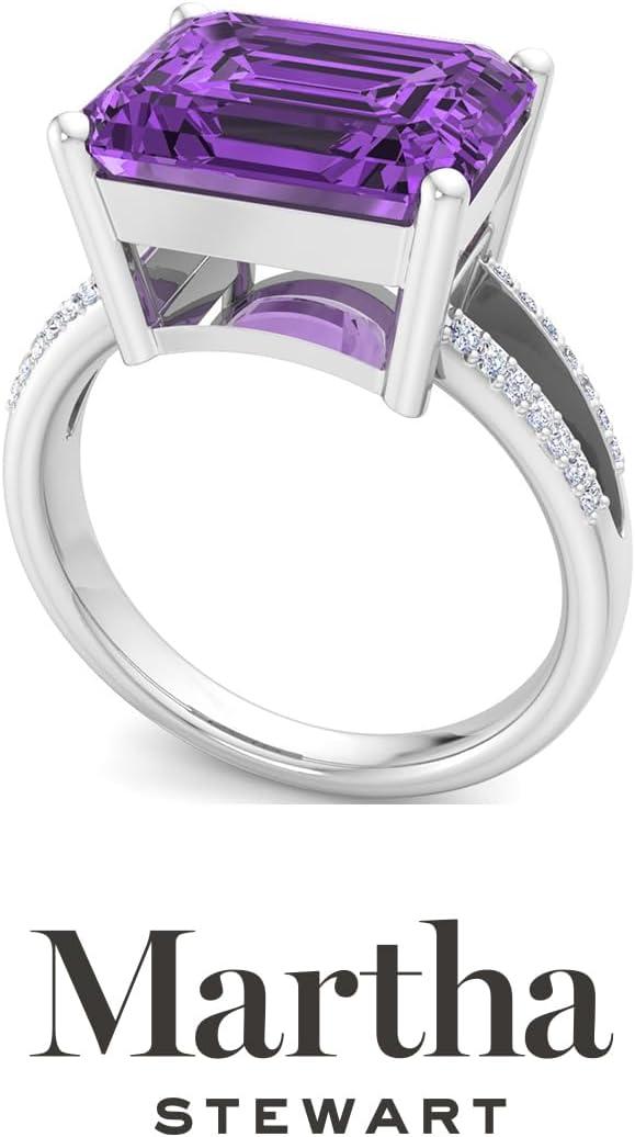 image:imageMartha Stewart 5 12 Carat Emerald Cut Gemstone Ring with Lab Grown Diamonds in Sterling Silver Choose Your GemstoneAmethyst