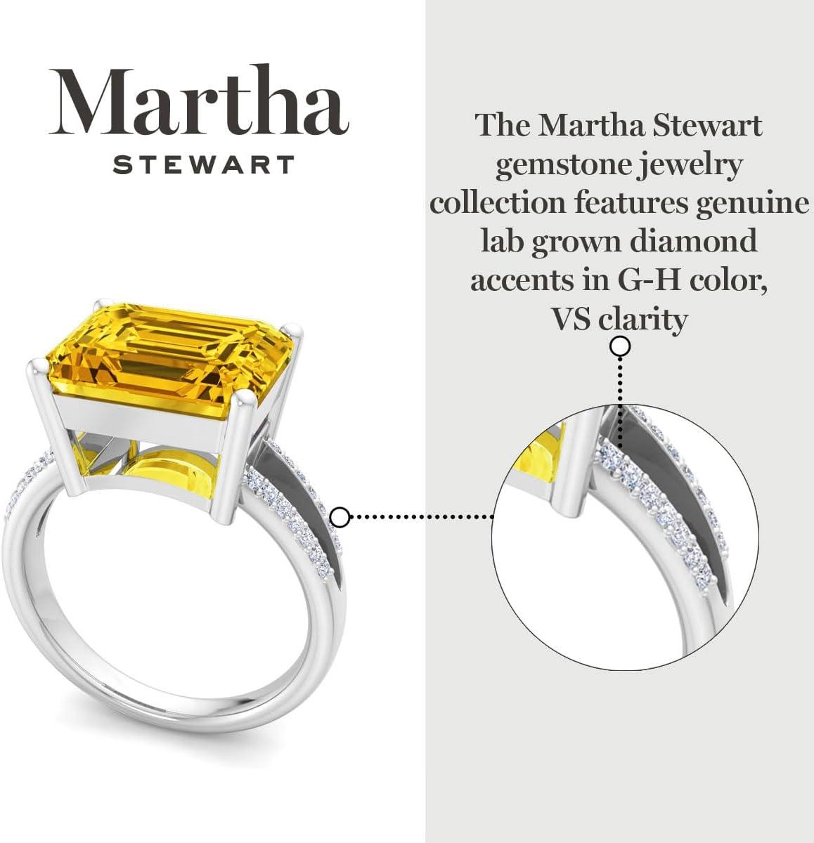 image:imageMartha Stewart 5 12 Carat Emerald Cut Gemstone Ring with Lab Grown Diamonds in Sterling Silver Choose Your GemstoneCitrine