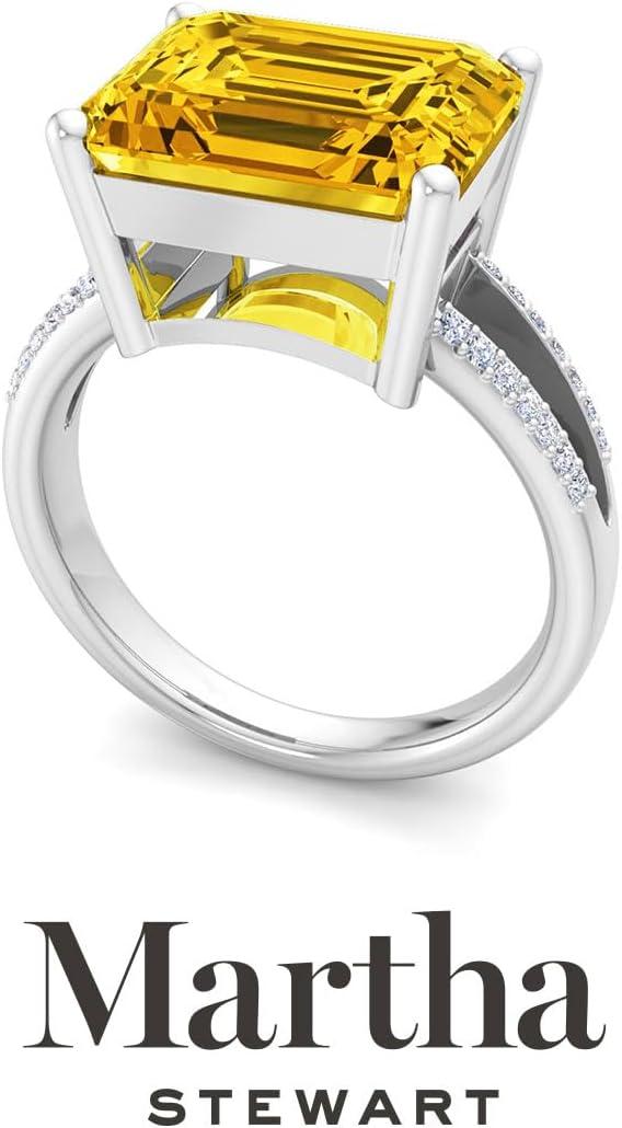 image:imageMartha Stewart 5 12 Carat Emerald Cut Gemstone Ring with Lab Grown Diamonds in Sterling Silver Choose Your GemstoneCitrine