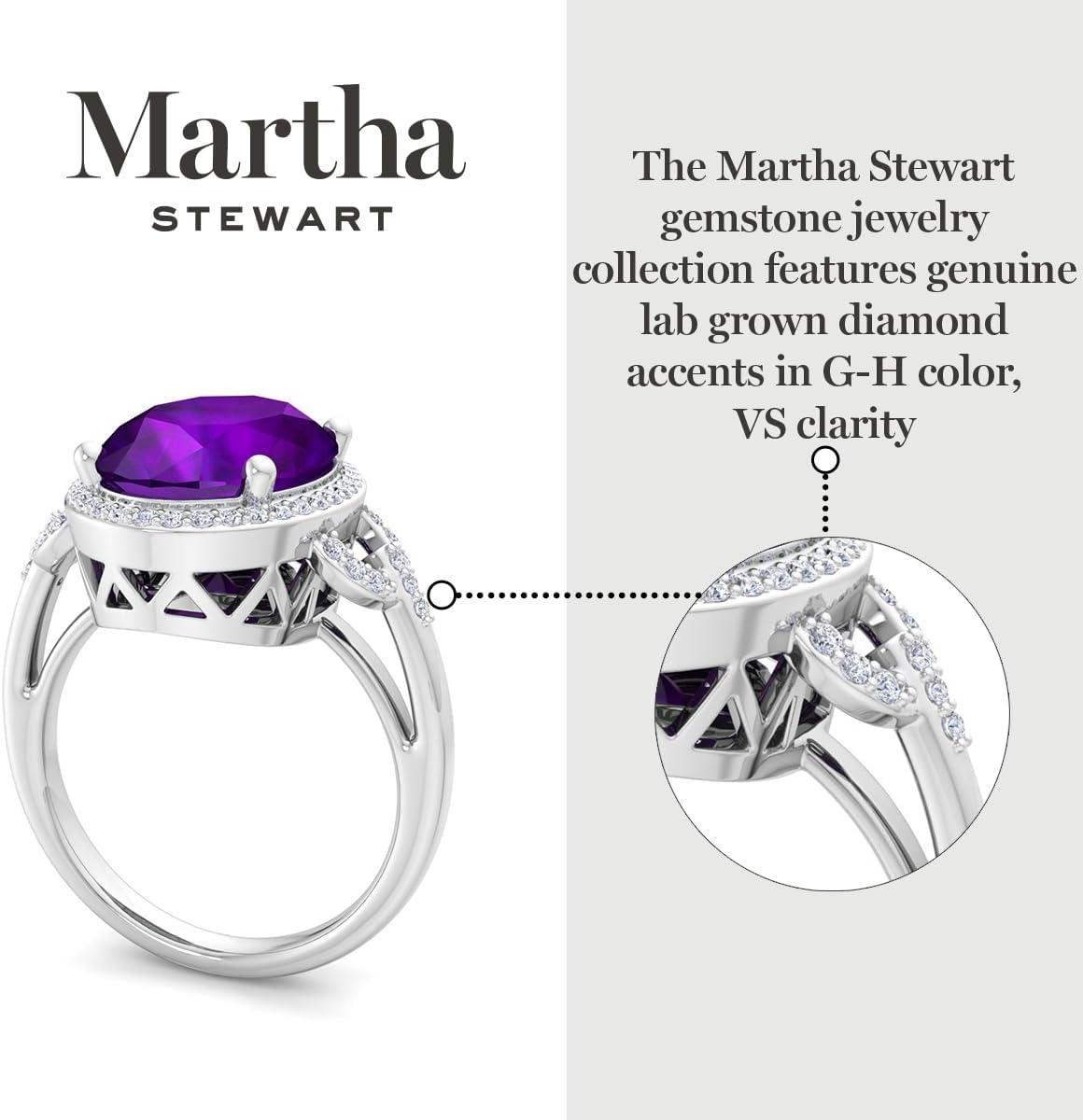 image:imageMartha Stewart 6 34 Carat Oval Shape Gemstone Halo Ring with Lab Grown Diamonds in Sterling Silver Choose Your GemstoneAmethyst