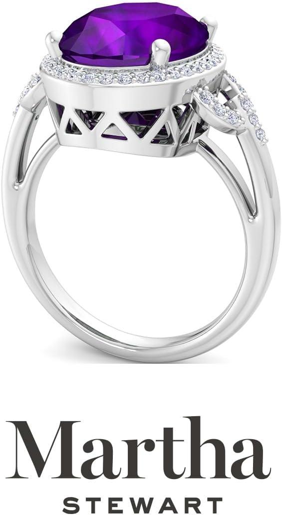 image:imageMartha Stewart 6 34 Carat Oval Shape Gemstone Halo Ring with Lab Grown Diamonds in Sterling Silver Choose Your GemstoneAmethyst