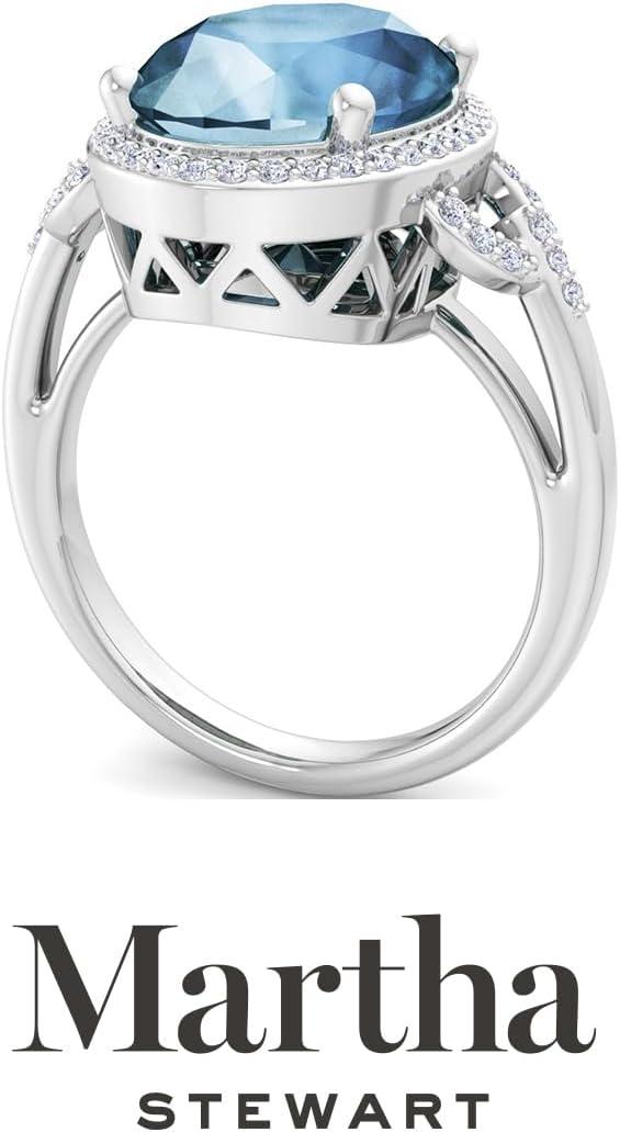 image:imageMartha Stewart 6 34 Carat Oval Shape Gemstone Halo Ring with Lab Grown Diamonds in Sterling Silver Choose Your GemstoneAquamarine