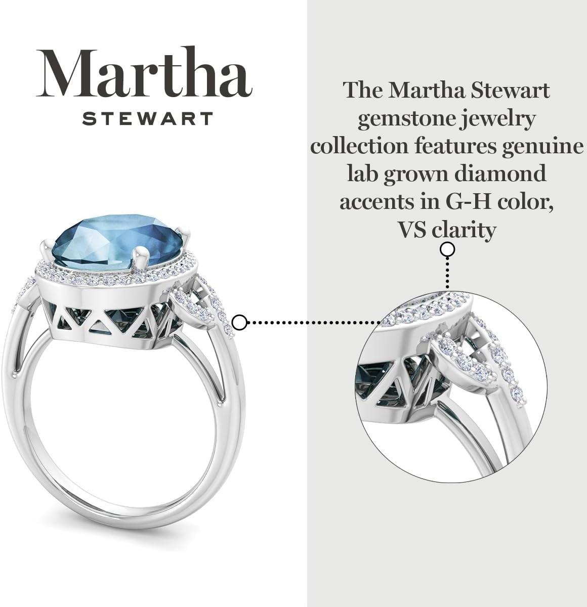 image:imageMartha Stewart 6 34 Carat Oval Shape Gemstone Halo Ring with Lab Grown Diamonds in Sterling Silver Choose Your GemstoneAquamarine