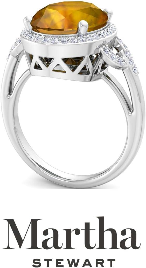 image:imageMartha Stewart 6 34 Carat Oval Shape Gemstone Halo Ring with Lab Grown Diamonds in Sterling Silver Choose Your GemstoneCitrine