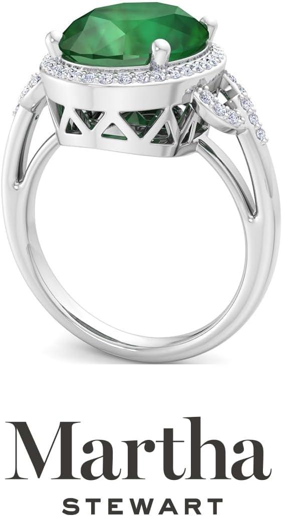 image:imageMartha Stewart 6 34 Carat Oval Shape Gemstone Halo Ring with Lab Grown Diamonds in Sterling Silver Choose Your GemstoneEmerald