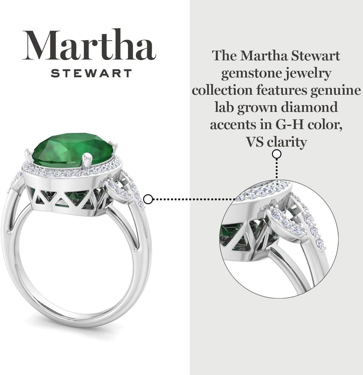 image:imageMartha Stewart 6 34 Carat Oval Shape Gemstone Halo Ring with Lab Grown Diamonds in Sterling Silver Choose Your GemstoneEmerald
