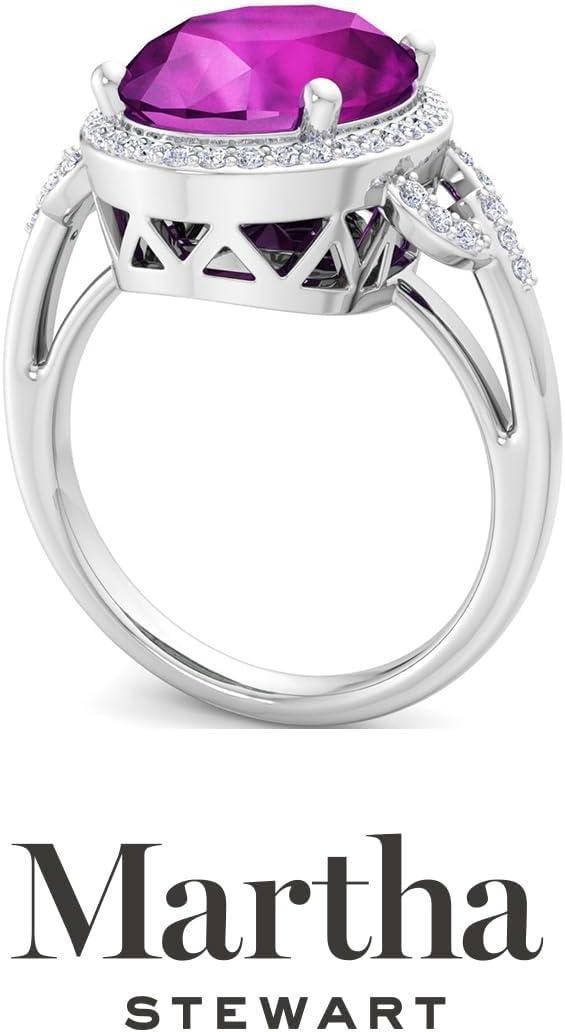 image:imageMartha Stewart 6 34 Carat Oval Shape Gemstone Halo Ring with Lab Grown Diamonds in Sterling Silver Choose Your GemstonePink Sapphire