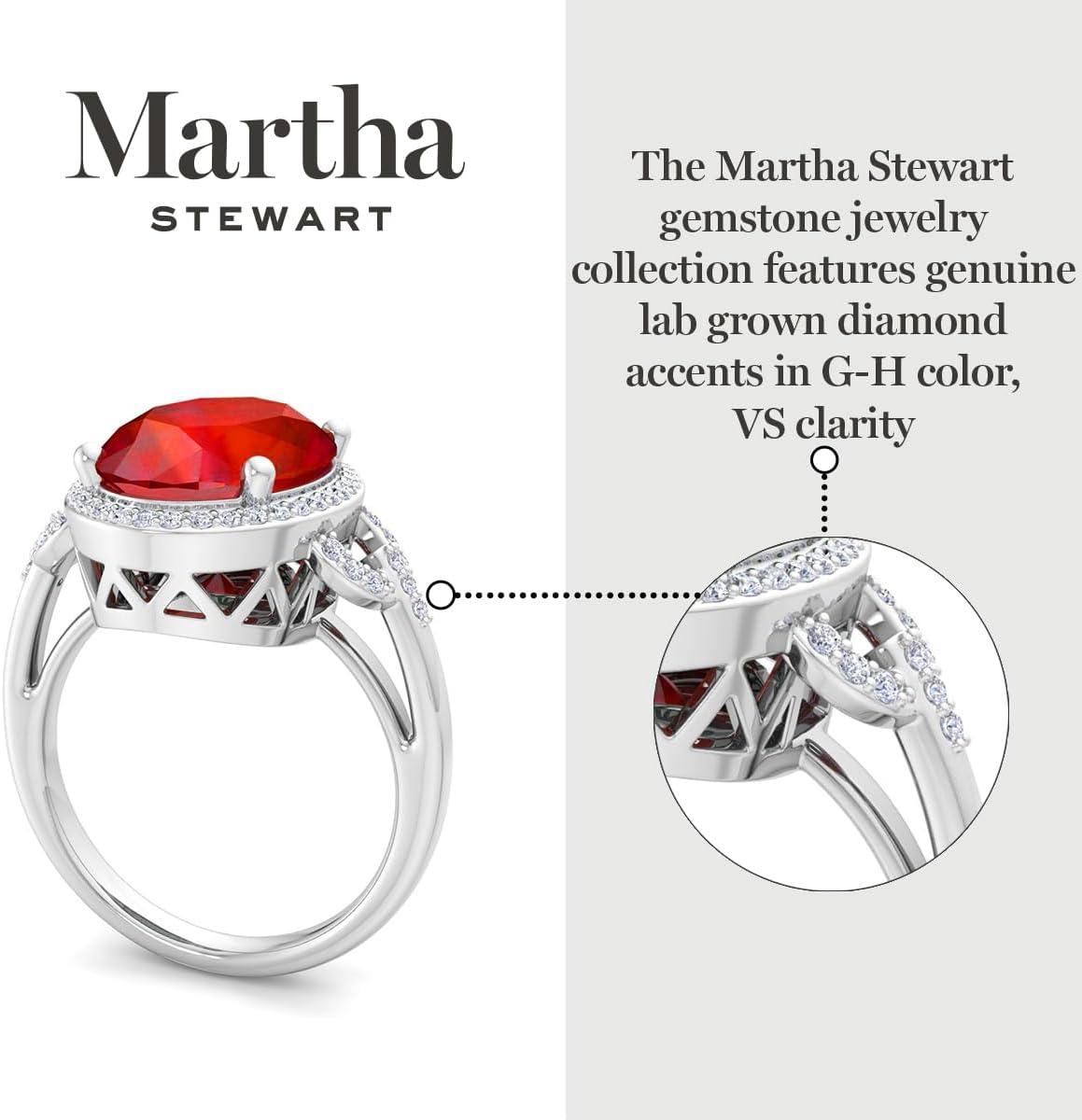 image:imageMartha Stewart 6 34 Carat Oval Shape Gemstone Halo Ring with Lab Grown Diamonds in Sterling Silver Choose Your GemstoneRuby
