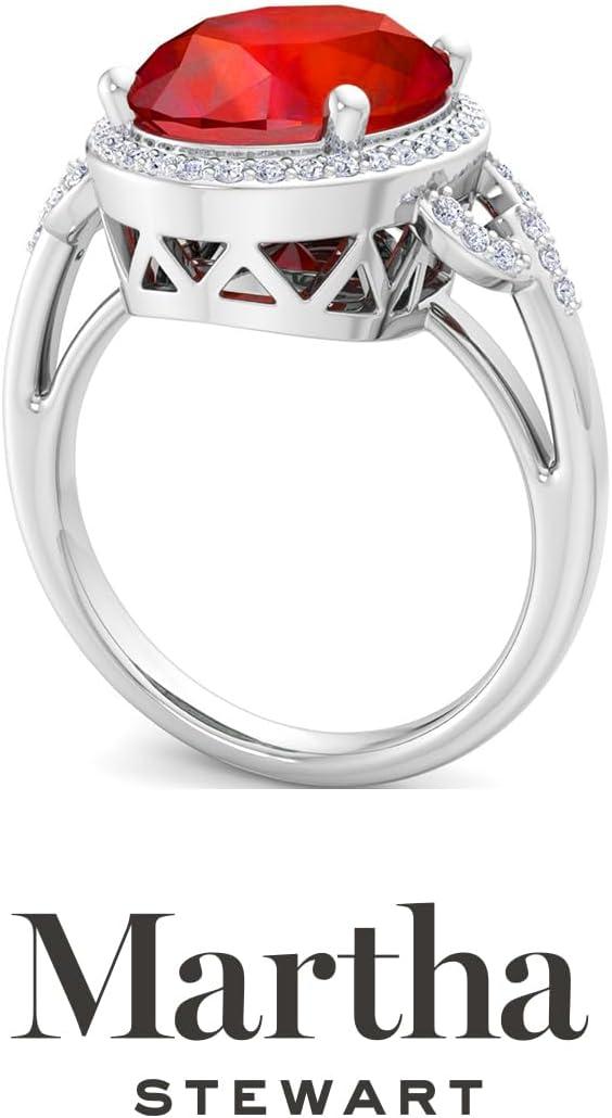 image:imageMartha Stewart 6 34 Carat Oval Shape Gemstone Halo Ring with Lab Grown Diamonds in Sterling Silver Choose Your GemstoneRuby
