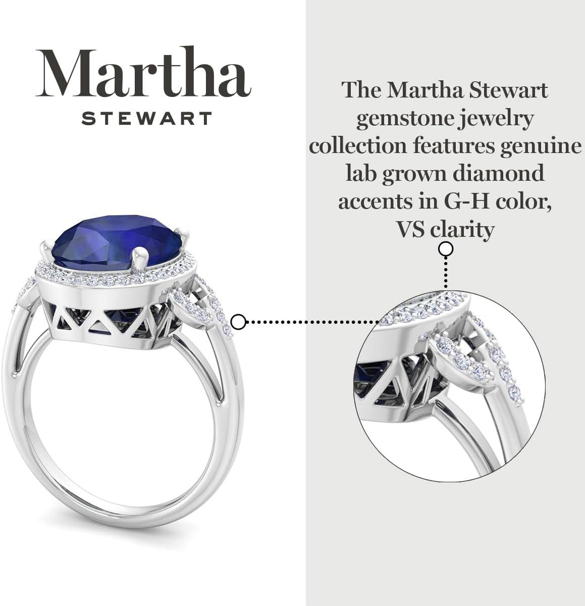 image:imageMartha Stewart 6 34 Carat Oval Shape Gemstone Halo Ring with Lab Grown Diamonds in Sterling Silver Choose Your GemstoneSapphire