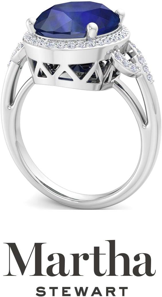 image:imageMartha Stewart 6 34 Carat Oval Shape Gemstone Halo Ring with Lab Grown Diamonds in Sterling Silver Choose Your GemstoneSapphire