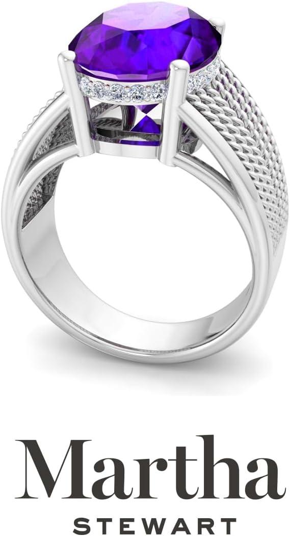 image:imageMartha Stewart 6 34 Carat Oval Shape Gemstone Hidden Halo Ring with Lab Grown Diamonds in Sterling Silver Choose Your GemstoneAmethyst