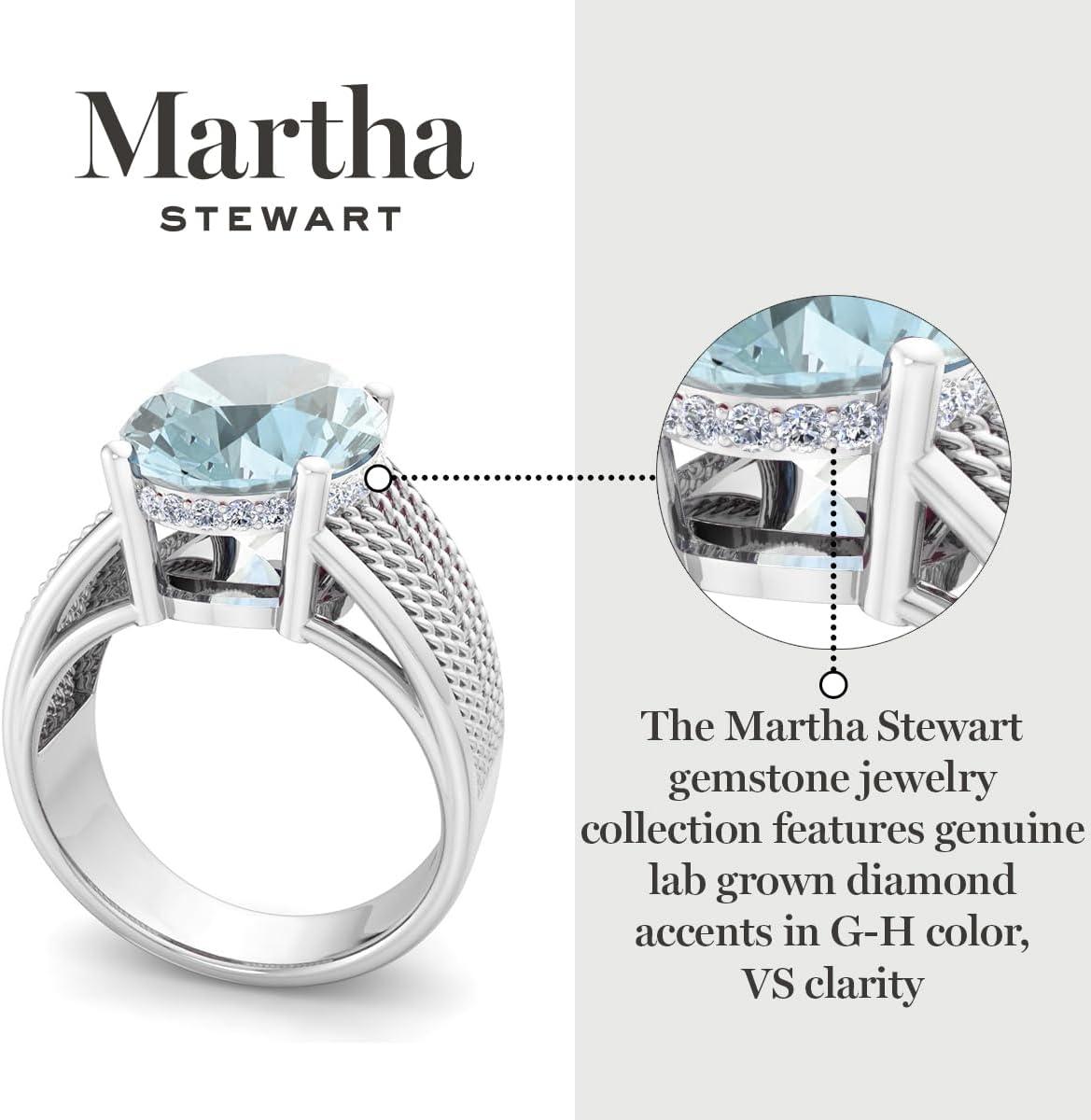 image:imageMartha Stewart 6 34 Carat Oval Shape Gemstone Hidden Halo Ring with Lab Grown Diamonds in Sterling Silver Choose Your GemstoneAquamarine