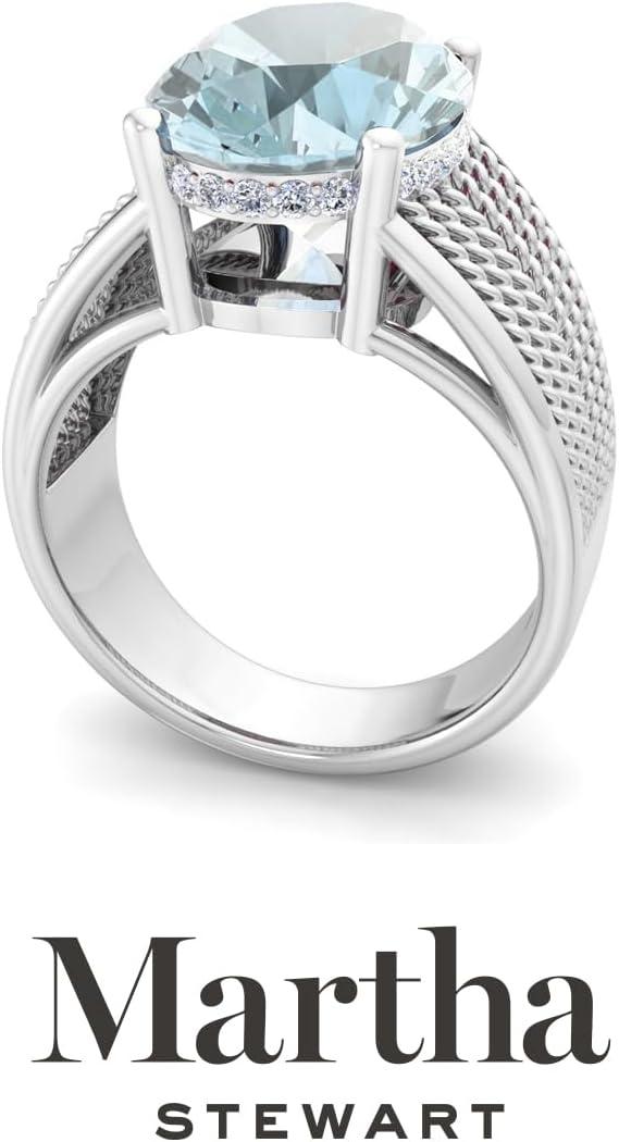 image:imageMartha Stewart 6 34 Carat Oval Shape Gemstone Hidden Halo Ring with Lab Grown Diamonds in Sterling Silver Choose Your GemstoneAquamarine