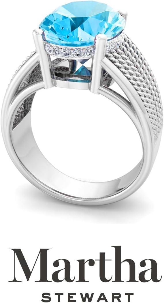 image:imageMartha Stewart 6 34 Carat Oval Shape Gemstone Hidden Halo Ring with Lab Grown Diamonds in Sterling Silver Choose Your GemstoneBlue Topaz
