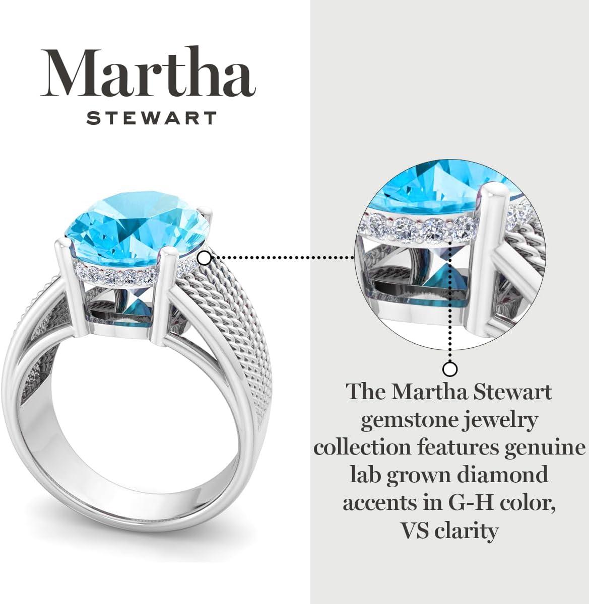 image:imageMartha Stewart 6 34 Carat Oval Shape Gemstone Hidden Halo Ring with Lab Grown Diamonds in Sterling Silver Choose Your GemstoneBlue Topaz