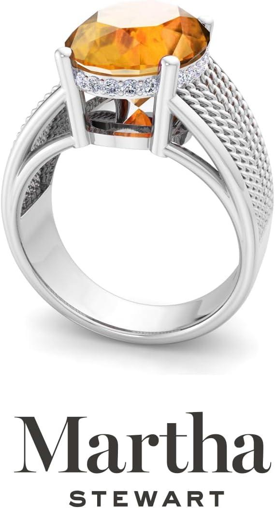 image:imageMartha Stewart 6 34 Carat Oval Shape Gemstone Hidden Halo Ring with Lab Grown Diamonds in Sterling Silver Choose Your GemstoneCitrine