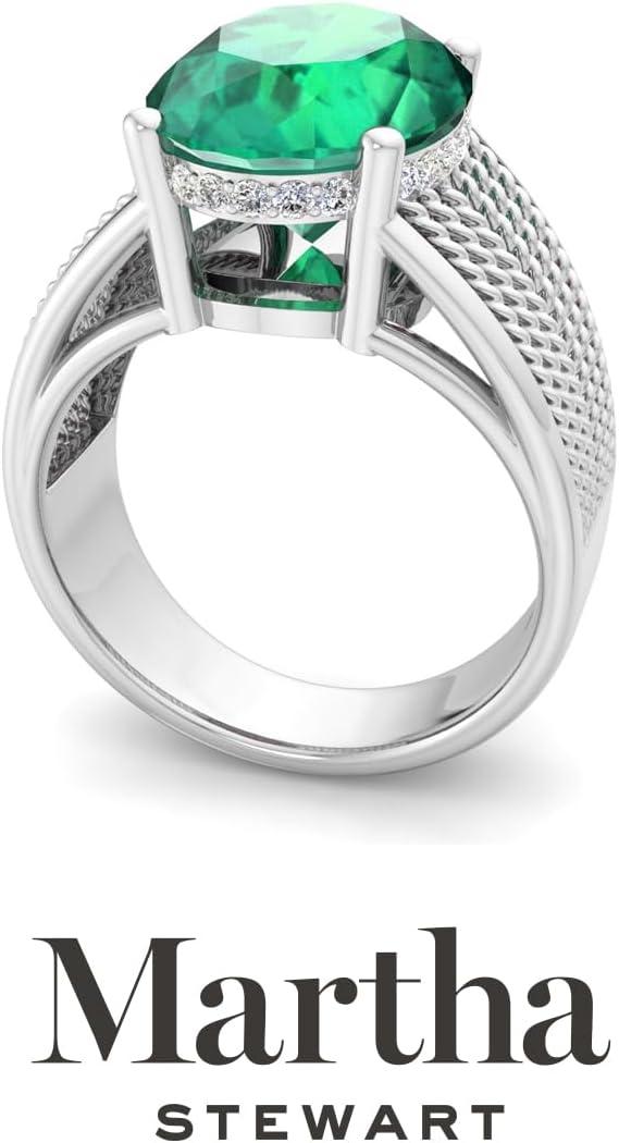 image:imageMartha Stewart 6 34 Carat Oval Shape Gemstone Hidden Halo Ring with Lab Grown Diamonds in Sterling Silver Choose Your GemstoneEmerald
