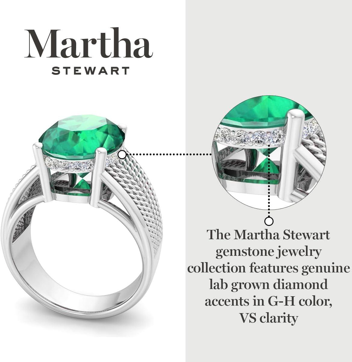 image:imageMartha Stewart 6 34 Carat Oval Shape Gemstone Hidden Halo Ring with Lab Grown Diamonds in Sterling Silver Choose Your GemstoneEmerald