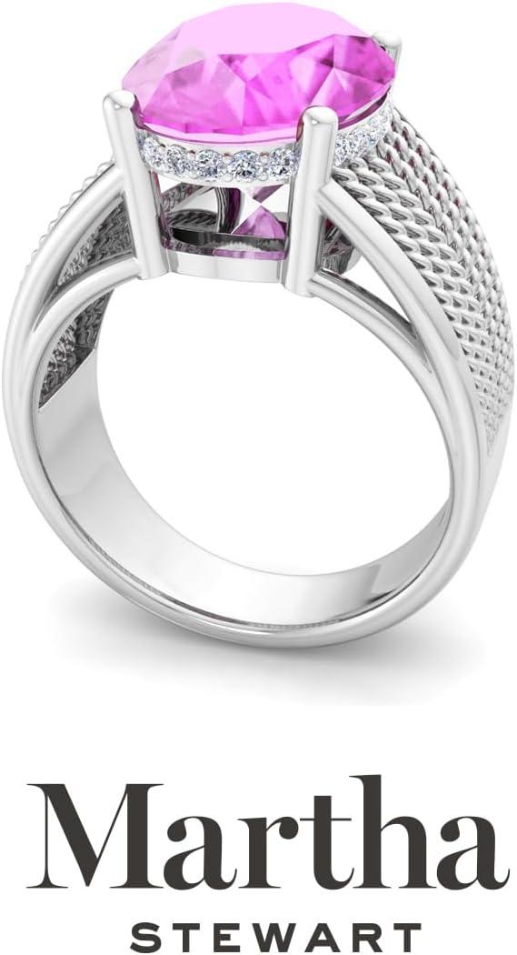 image:imageMartha Stewart 6 34 Carat Oval Shape Gemstone Hidden Halo Ring with Lab Grown Diamonds in Sterling Silver Choose Your GemstonePink Sapphire