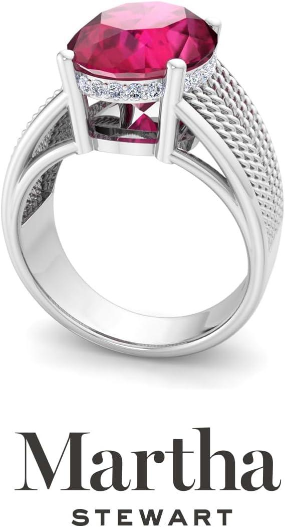 image:imageMartha Stewart 6 34 Carat Oval Shape Gemstone Hidden Halo Ring with Lab Grown Diamonds in Sterling Silver Choose Your GemstoneRuby