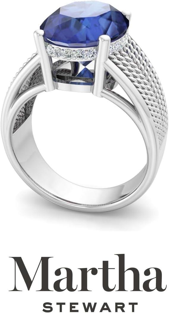 image:imageMartha Stewart 6 34 Carat Oval Shape Gemstone Hidden Halo Ring with Lab Grown Diamonds in Sterling Silver Choose Your GemstoneSapphire