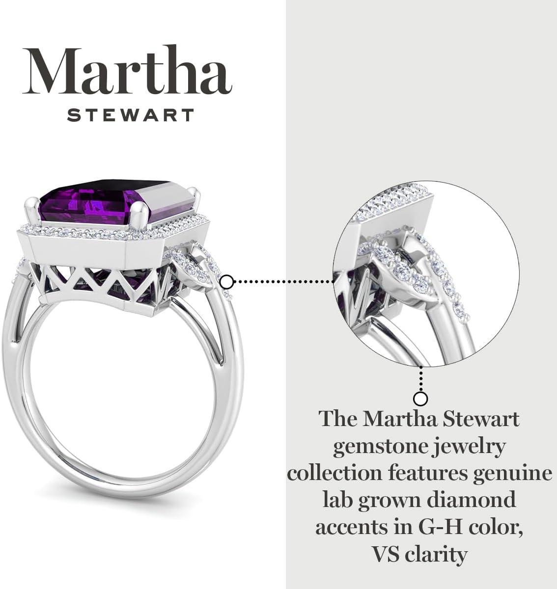 image:imageMartha Stewart 7 13 Carat Emerald Cut Gemstone Halo Ring with Lab Grown Diamonds in Sterling Silver Choose Your GemstoneAmethyst