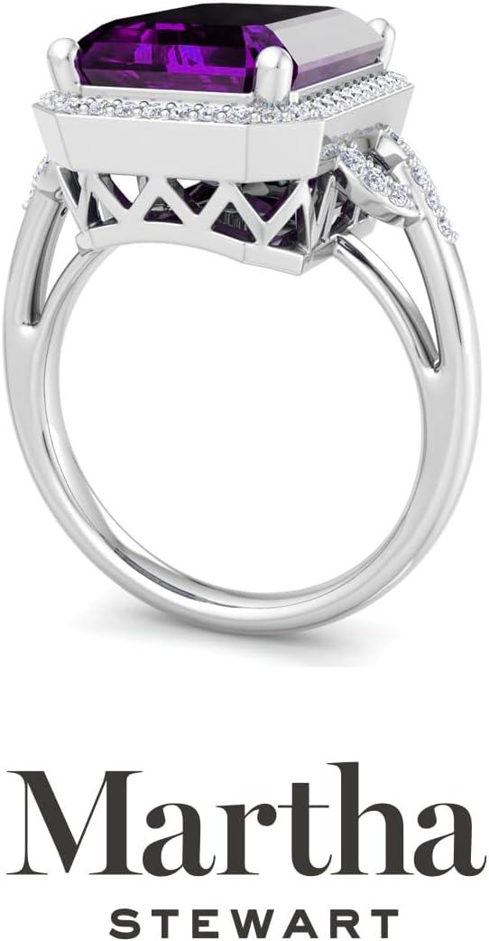 image:imageMartha Stewart 7 13 Carat Emerald Cut Gemstone Halo Ring with Lab Grown Diamonds in Sterling Silver Choose Your GemstoneAmethyst