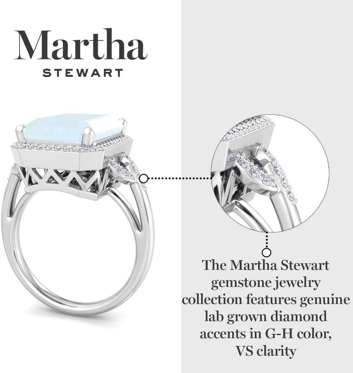 image:imageMartha Stewart 7 13 Carat Emerald Cut Gemstone Halo Ring with Lab Grown Diamonds in Sterling Silver Choose Your GemstoneAquamarine
