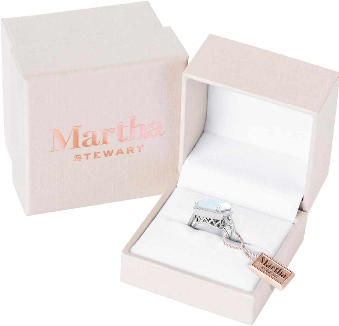 image:imageMartha Stewart 7 13 Carat Emerald Cut Gemstone Halo Ring with Lab Grown Diamonds in Sterling Silver Choose Your GemstoneAquamarine