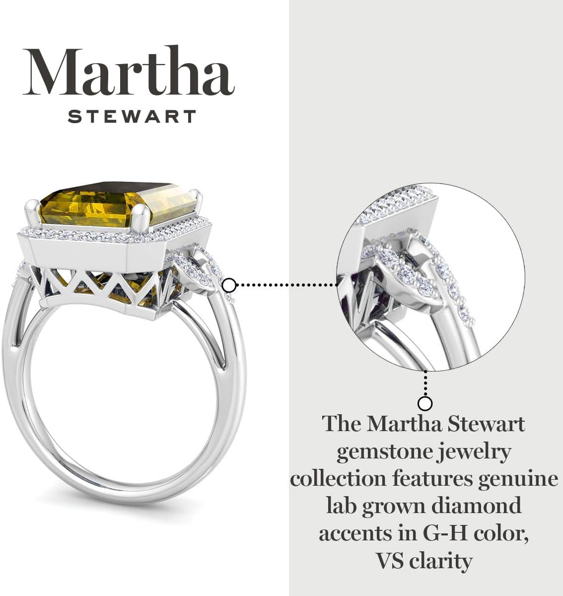 image:imageMartha Stewart 7 13 Carat Emerald Cut Gemstone Halo Ring with Lab Grown Diamonds in Sterling Silver Choose Your GemstoneCitrine