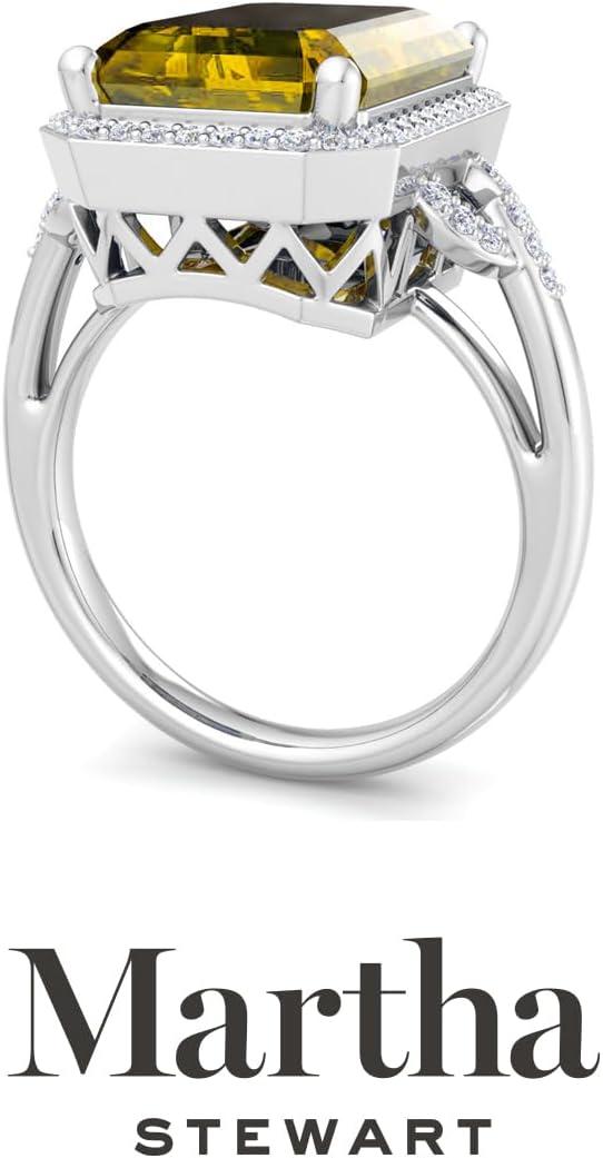 image:imageMartha Stewart 7 13 Carat Emerald Cut Gemstone Halo Ring with Lab Grown Diamonds in Sterling Silver Choose Your GemstoneCitrine