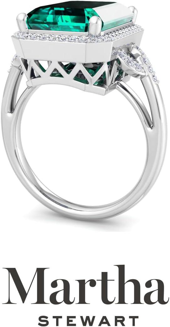 image:imageMartha Stewart 7 13 Carat Emerald Cut Gemstone Halo Ring with Lab Grown Diamonds in Sterling Silver Choose Your GemstoneEmerald
