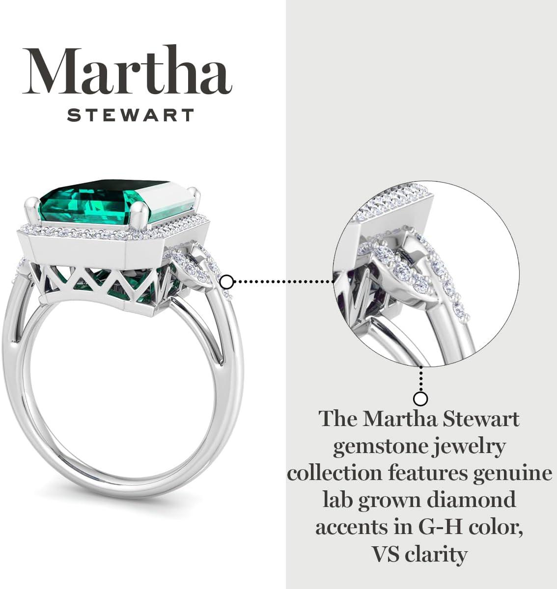image:imageMartha Stewart 7 13 Carat Emerald Cut Gemstone Halo Ring with Lab Grown Diamonds in Sterling Silver Choose Your GemstoneEmerald