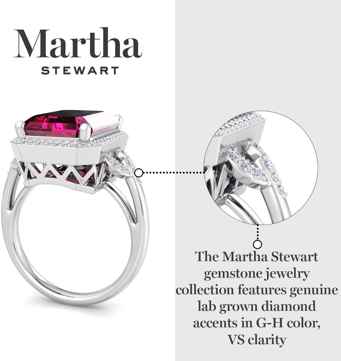image:imageMartha Stewart 7 13 Carat Emerald Cut Gemstone Halo Ring with Lab Grown Diamonds in Sterling Silver Choose Your GemstonePink Sapphire