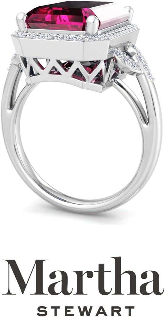 image:imageMartha Stewart 7 13 Carat Emerald Cut Gemstone Halo Ring with Lab Grown Diamonds in Sterling Silver Choose Your GemstonePink Sapphire
